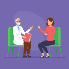 Obraz premium Doctor engaged in conversation with patient, holding file and gesturing, while patient listening attentively