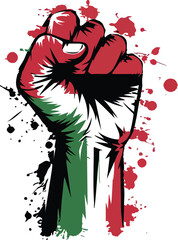  protest hand art with colors of Palestine flag