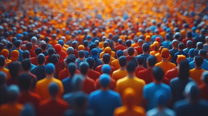 Massive Crowd, Back View, Colorful T-shirts, Sunny Day