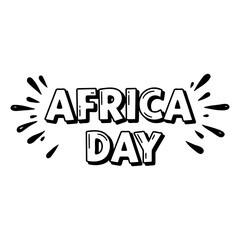 Bold, stylized lettering says "AFRICA DAY" with radiating graphic elements.  Cartoonish, fun, and celebratory style. Ideal for advertising or editorial related to Africa Day.