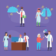 Medical professionals utilizing virtual reality and digital tools to enhance patient care and improve healthcare services. Innovative approaches in clinical setting concept