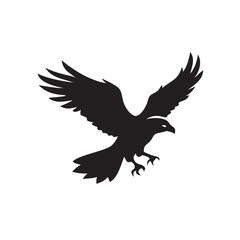 Obraz premium Majestic eagle in flight a powerful dark silhouette against a black background Bold minimalist design perfect for logos or branding