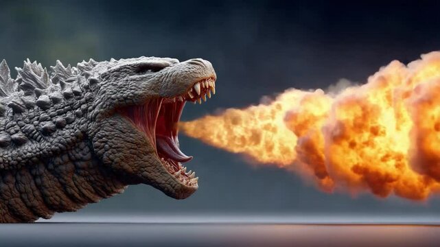Roaring Beast's Breath: A colossal, fire-breathing creature unleashes a torrent of flames, its menacing roar echoing through the air in a display of untamed power and primal fury.