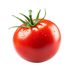 Fresh red tomato with droplets of water against a clean transparent background ready for cooking or salads, fresh red tomato isolated on transparent background