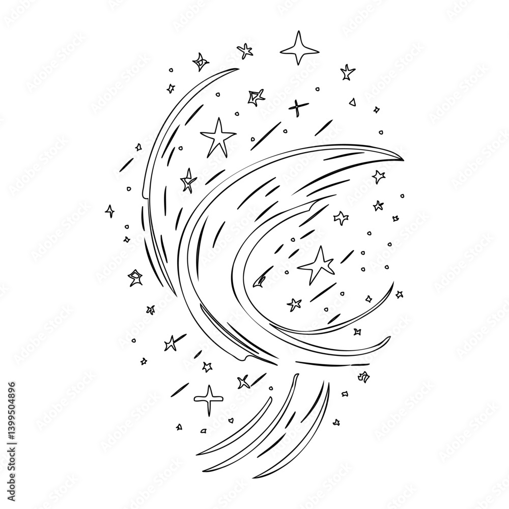 Aufkleber celestial crescent with starry trailing elements