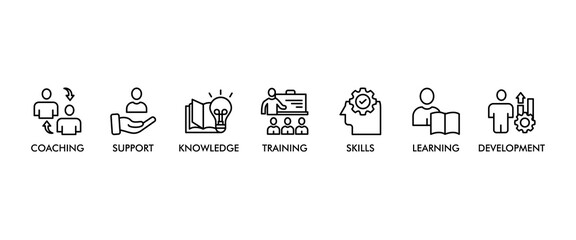 Capacity building banner web icon vector illustration concept with an icon of training, learning, knowledge, skills, coaching, support, and development