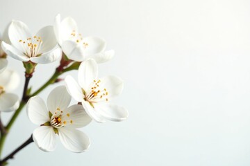 Obraz premium Delicate white blossoms against pure white background, aesthetic, art