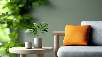Relaxed and inviting farmhouse style living room featuring a mix of natural materials and neutral colors including worn wooden furniture soft textiles and potted plants all bathed in a warm