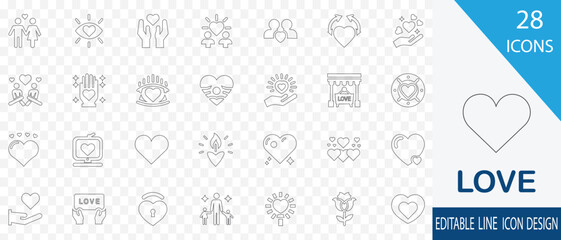 Love outline  icon collection set. containing  Love, Heart, Loyal, Close, Passion and more stroke design. line art