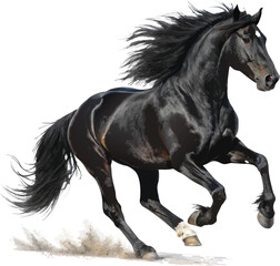Fototapeta premium Realistic Galloping Black Horse with Flowing Mane and Tail