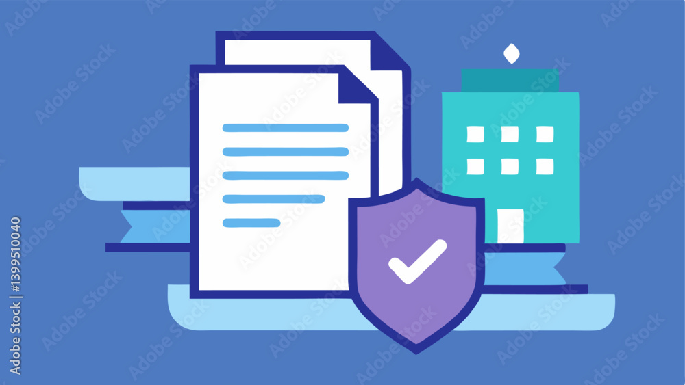 Poster legal documents secured by blockchain a vector of legal documents with a blockchain shield in the ba