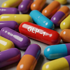 Colorful capsules symbolize glp-1 weight management solutions, surrounded by colorful capsules, symbolizing innovative treatments for effective diabetes management and weight loss, enhancing patients.