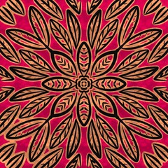 Symetrical flower and leaf pattern on red and black color can be use as background or fabrics motif