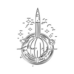 Celestial Rocketship Adventure Line Art Design