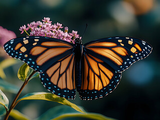 Fototapeta premium Butterfly spreads its vibrant wings on pink flowers a testament to natures beauty