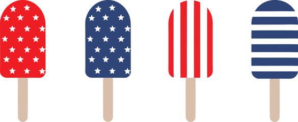 4th of July ice-cream icon set, vector illustration, 4th of July set of elements. USA Independence Day theme