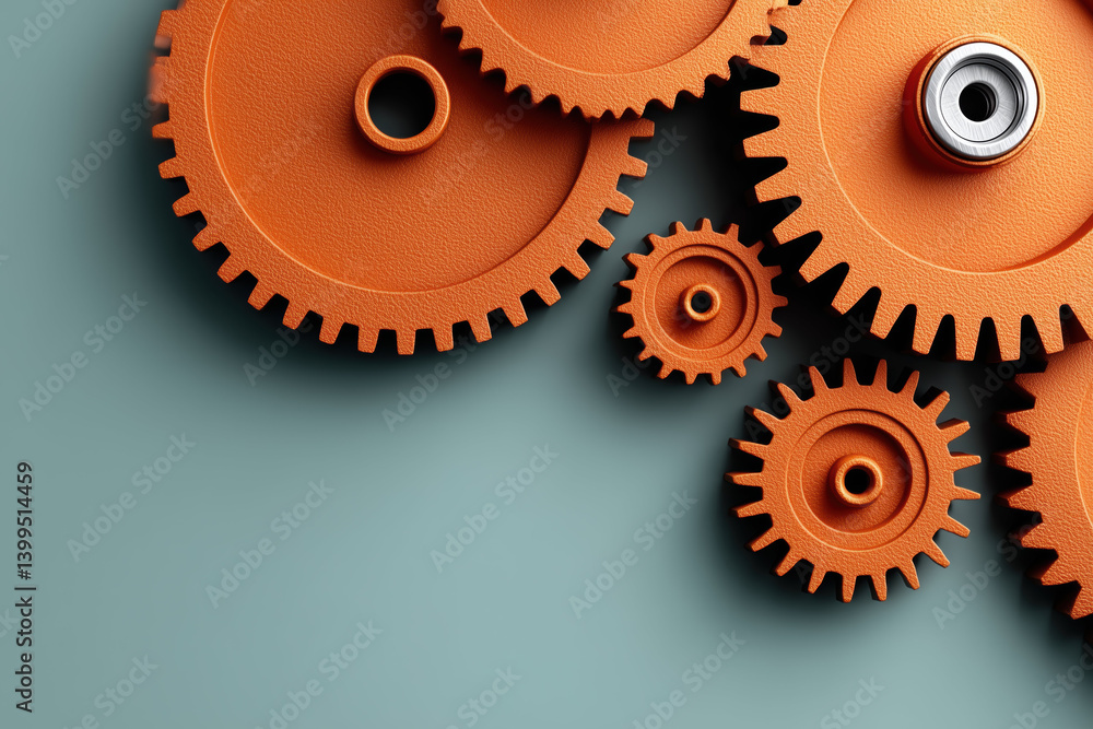 Poster orange gears represent company that values expert craftsmanship and skill in engineering