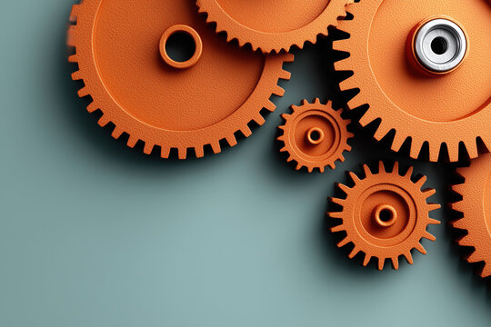 Orange gears represent company that values expert craftsmanship and skill in engineering
