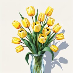 Pink and yellow tulip bouquet vector art illustration on plain white background
