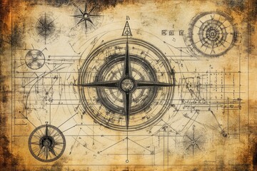 Fototapeta premium Esoteric astrology background with alchemical symbols and cosmic elements