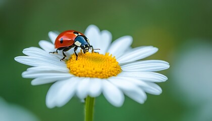 Ladybug on Daisy, Garden Closeup