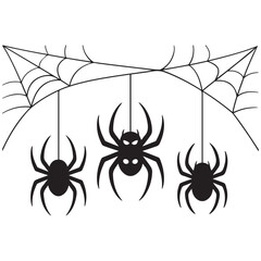 halloween spider's web Vector Black silhouettes. Spider on white background. danger insect. horror banner, scary poster. cobweb isolated decoration stock illustration. 
