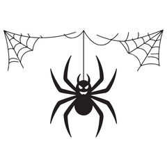 halloween spider's web Vector Black silhouettes. Spider on white background. danger insect. horror banner, scary poster. cobweb isolated decoration stock illustration. 