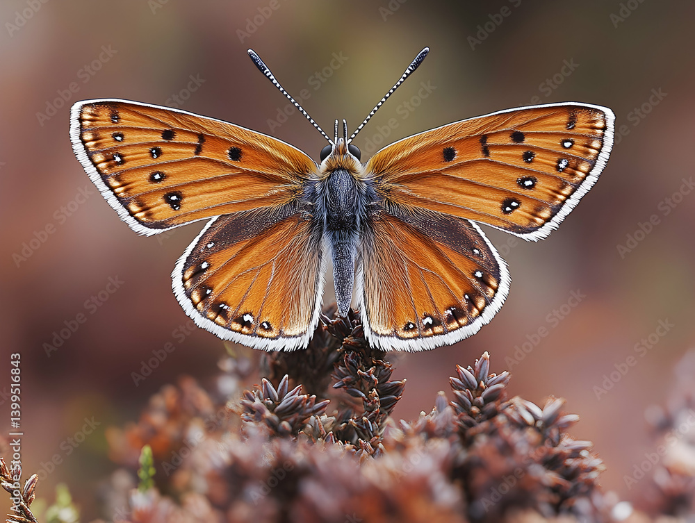 Poster elegant butterfly resting on brown foliage with distinct patterns on its wings