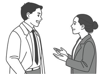 man and woman talking in continuous line art style