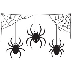 Obraz premium halloween spider's web Vector Black silhouettes. Spider on white background. danger insect. horror banner, scary poster. cobweb isolated decoration stock illustration. 