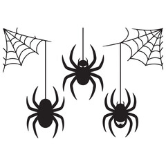 halloween spider's web Vector Black silhouettes. Spider on white background. danger insect. horror banner, scary poster. cobweb isolated decoration stock illustration. 