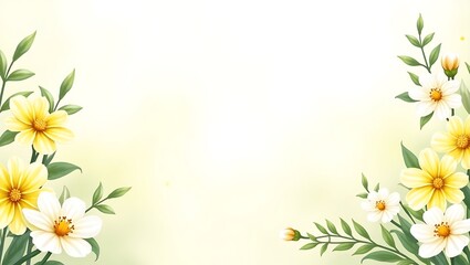 Fototapeta premium Delicate yellow and white flowers blossom a soft pastel spring floral background