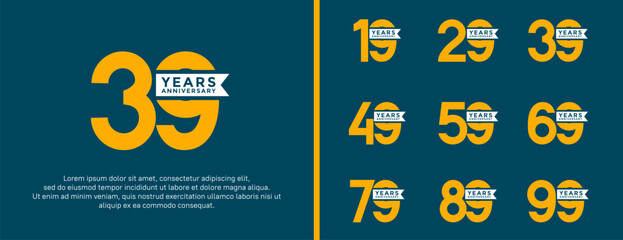 set of anniversary logo flat yellow color on blue background for celebration moment