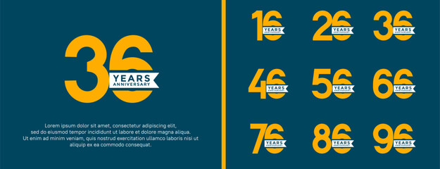 set of anniversary logo flat yellow color on blue background for celebration moment