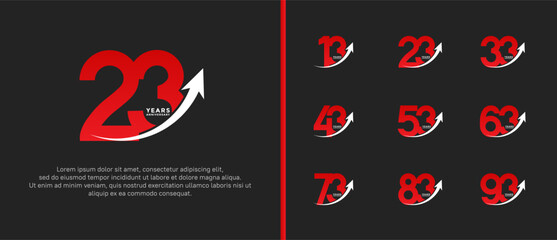 set of anniversary logo flat red color on black background for celebration moment