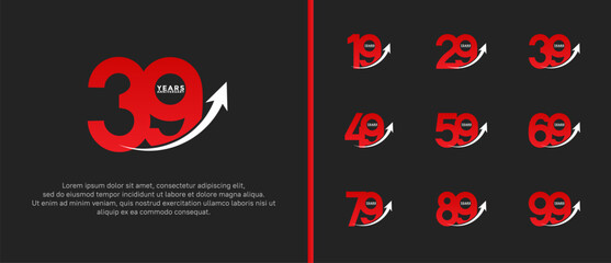 set of anniversary logo flat red color on black background for celebration moment