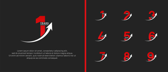 set of anniversary logo flat red color on black background for celebration moment