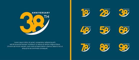 Fototapeta premium set of anniversary logo flat yellow color on blue background for celebration moment
