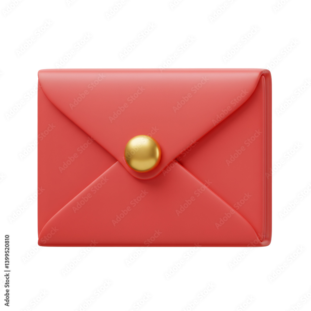 Aufkleber red envelope with gold button 3d render