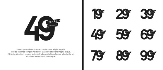 set of anniversary logo flat black color with ribbon for celebration moment