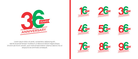 set of anniversary logo flat red and green color on white background for celebration moment
