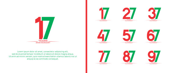 set of anniversary logo flat red and green color on white background for celebration moment