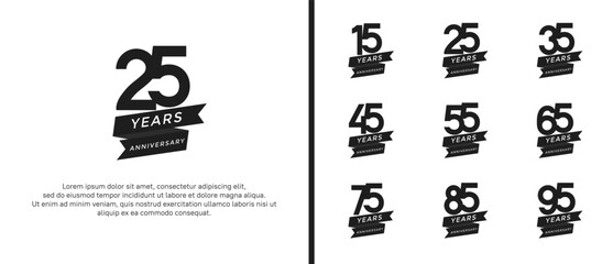 set of anniversary logo flat black color on white background for celebration moment