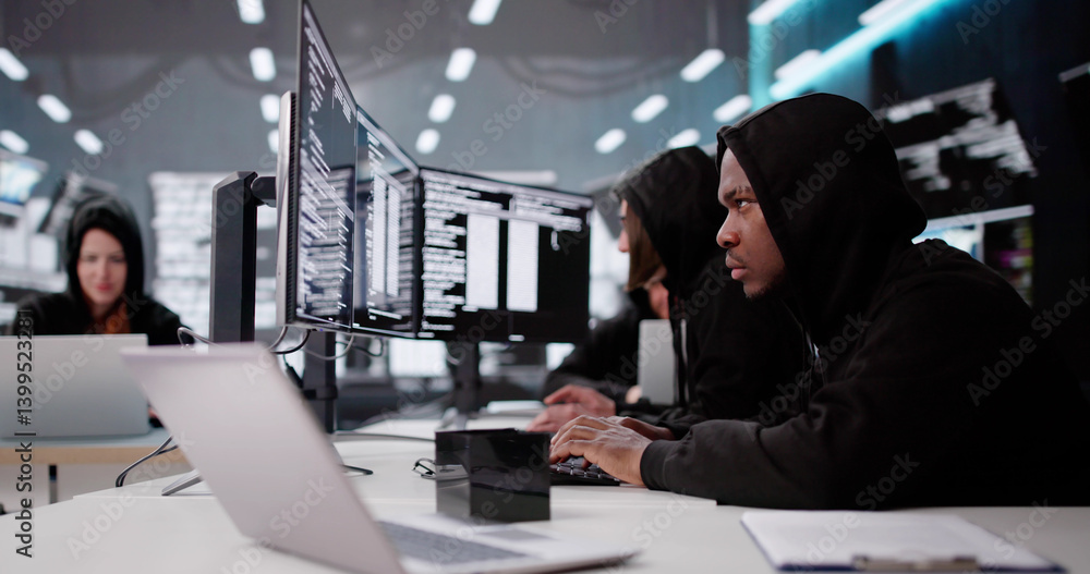Poster cyber criminals stealing secure data and information