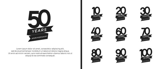 set of anniversary logo flat black color on white background for celebration moment