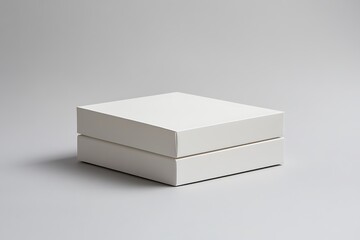 Fototapeta premium Minimalist White Square Box Stacked Product Mockup in Clean Gray Background. Studio Shot