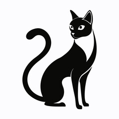 Black and White Silhouette of a Siamese Cat, Elegant and Unique, Minimalist Style	