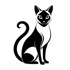Black and White Silhouette of a Siamese Cat, Elegant and Unique, Minimalist Style	