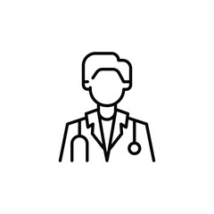 Doctor icon. Simple representation of a medical doctor with a stethoscope for healthcare apps, medical websites, and professional identification in clinical settings. Vector illustration
