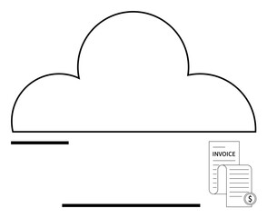 Cloud outline above two invoices with a dollar sign, representing digital financial storage, paperless billing, record-keeping, and cloud-based solutions. Ideal for finance, technology, organization